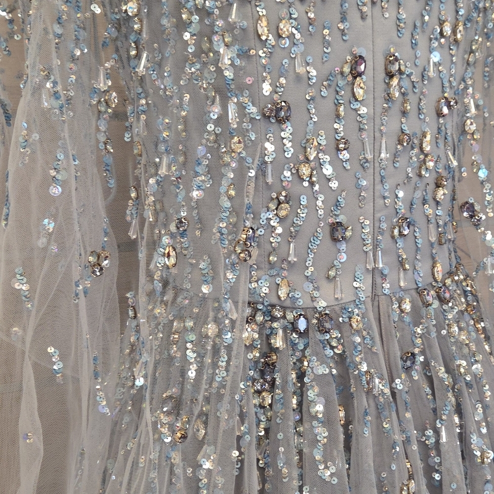 Jenny Packham Pandora Embellished Cape Dress, Gown, Blue Size 6  NWT, MSRP $5200 - Picture 10 of 16